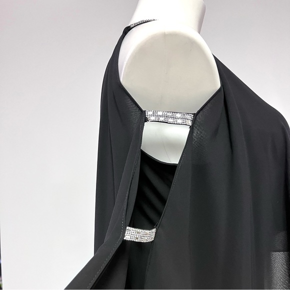 NEW Glamour Nights Chiffon Cocktail Dress Size 16 Crystal Embellished Sleeves - Picture 6 of 11